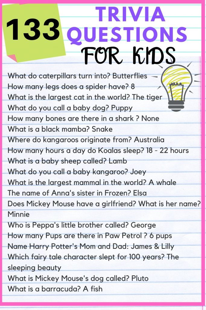 133 Fun trivia questions for kids with answers - Kids n Clicks