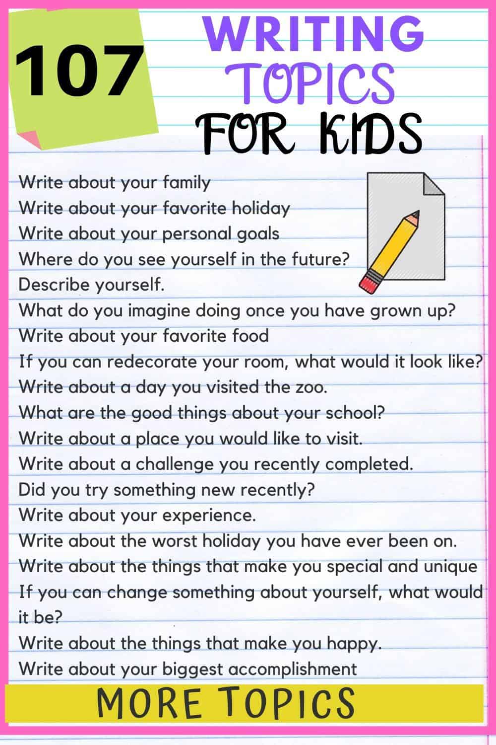 writing topics for kindergarten students