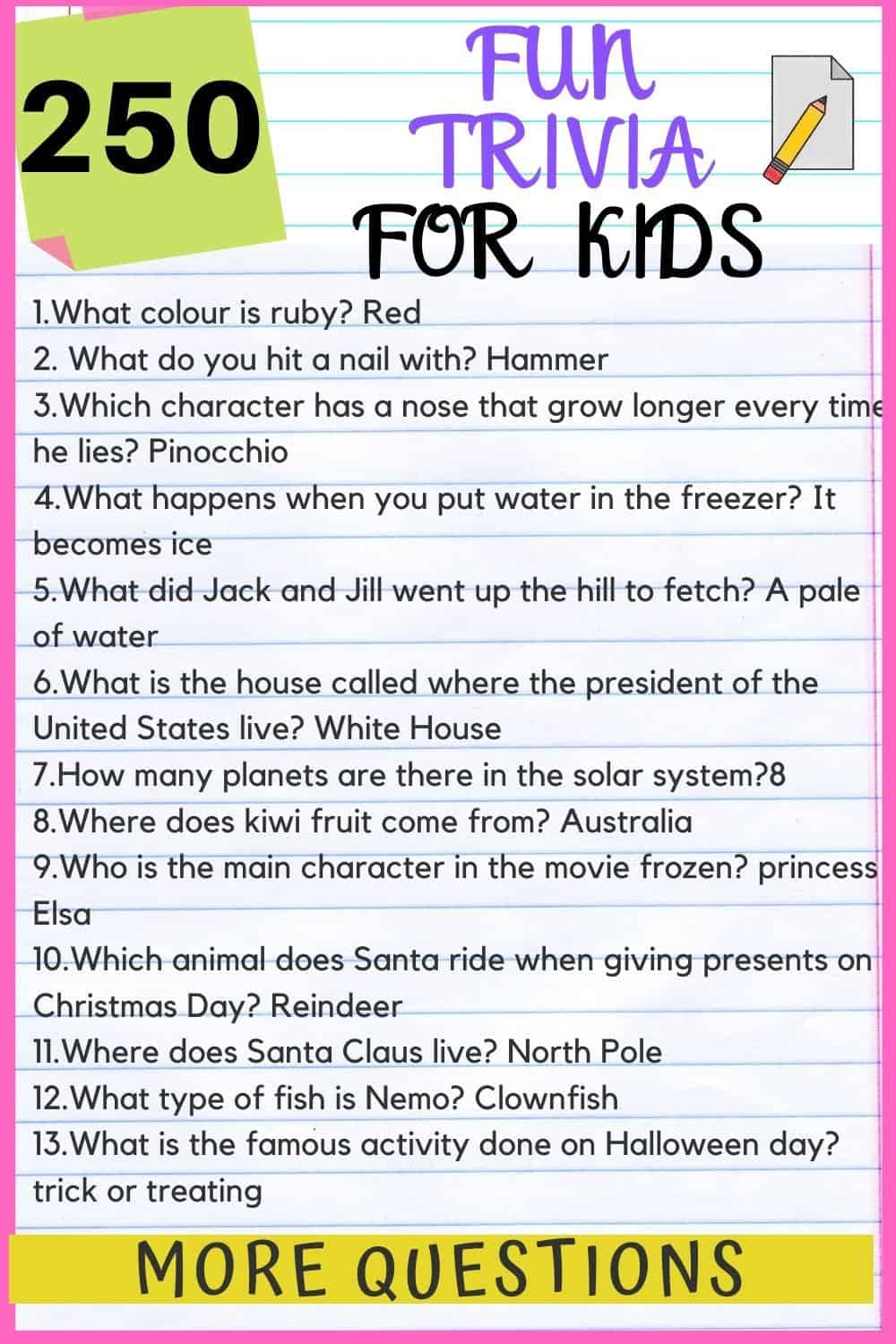 Easy Children S Trivia Questions And Answers