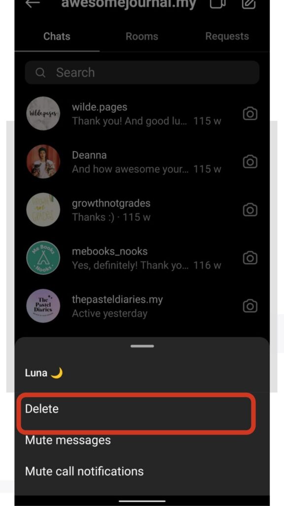 How to delete whole chat on instagram