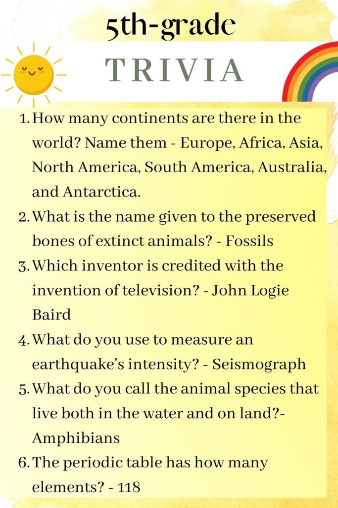 Trivia Questions For 5th And 6th Grade