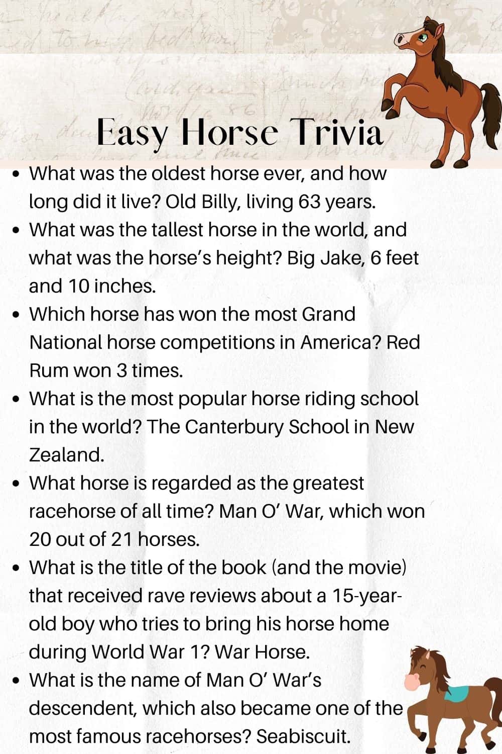 35+ Easy horse trivia questions with answers Kids n Clicks