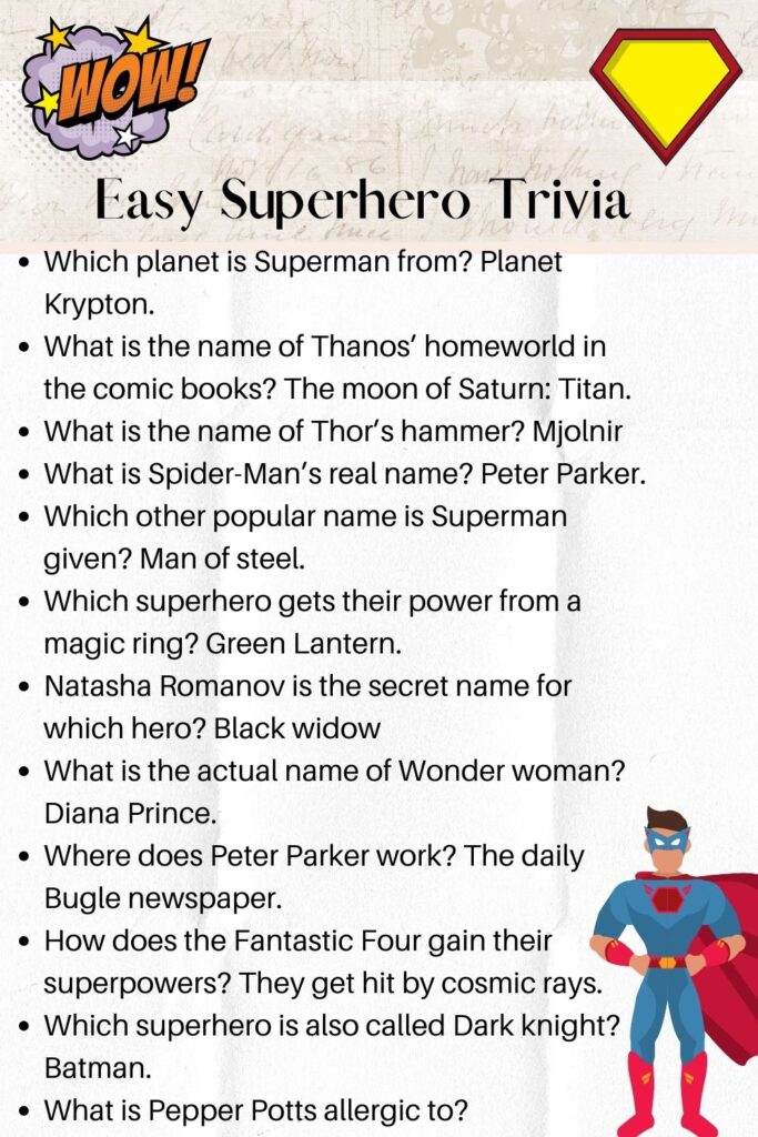 50+ Fun and easy superhero trivia questions with answers - Kids n Clicks