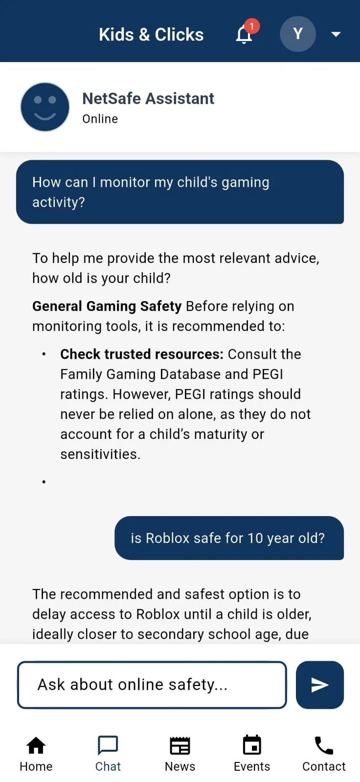 KidsNClicks learning mobile app Chat