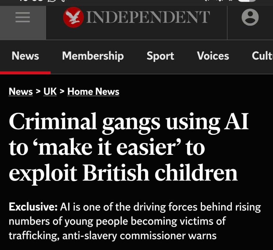 The Independent article on AI fake profiles being used to exploit British children